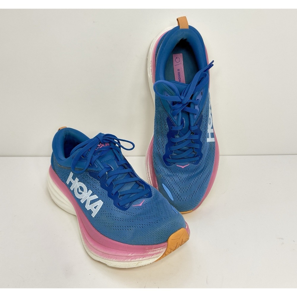 Hoka One One Bondi 8 REFLECTIVE Womens Size 10B Running Shoes Sneakers Blue Pink